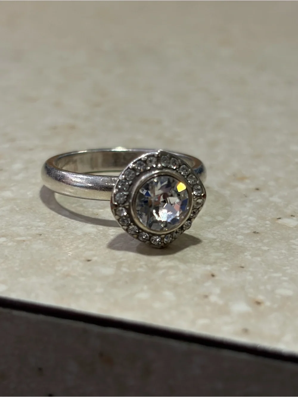 Brighton Silver-Tone Halo Ring with Clear Crystal